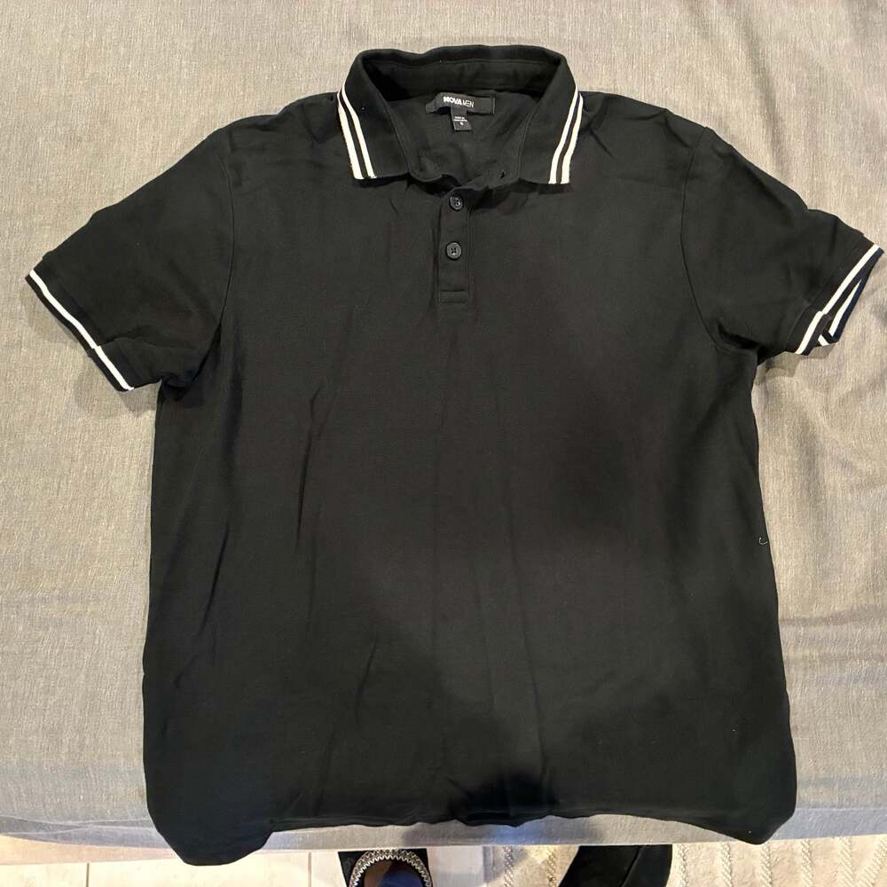 Black Polo Shirt with Piped Collar
